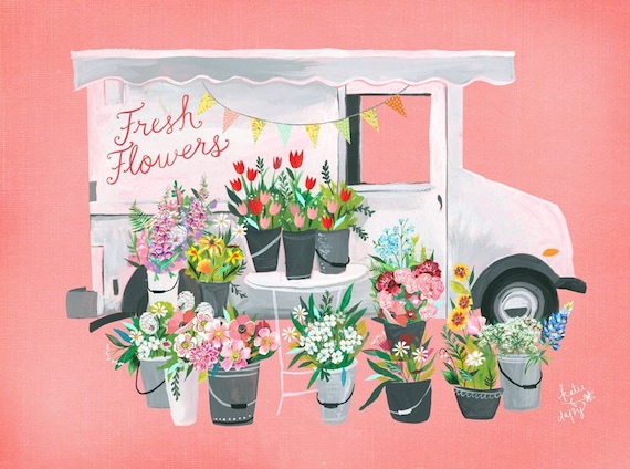 Flower Truck | Wildflower Art Print | Floral Wall Art | Katie Daisy | 8x10 | 11x14