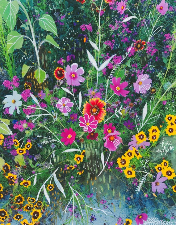 Garden Art Print | Mixed Media Painting | Floral Photograph | Katie Daisy | 8x10 | 11x14