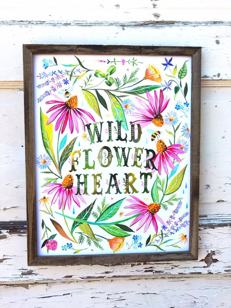 Wildflower Heart Inspirational Wall Art Hand Lettering Floral Katie Daisy image 1