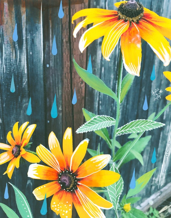 Black-Eyed Susan Art Print | Mixed Media Painting | Floral Photograph | Katie Daisy | 8x10 | 11x14