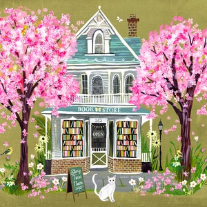 Cherry Blossom Book Shop | Art Print | Katie Daisy Artwork | 8x10 | 11x14