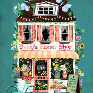 Flower Shop Art Print | Country Wall Art | House Painting | Katie Daisy Artwork | 8x10 | 11x14