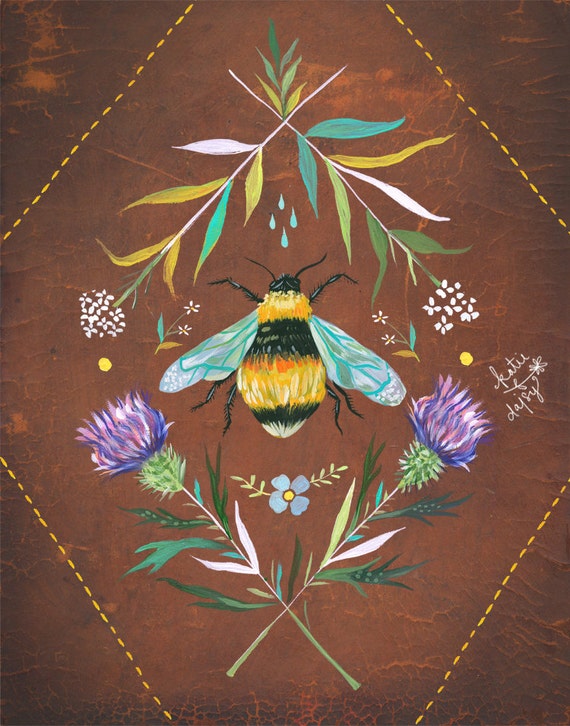 Bee Art Print | Insect Painting | Nature Wall Art | Katie Daisy | 8x10 | 11x14
