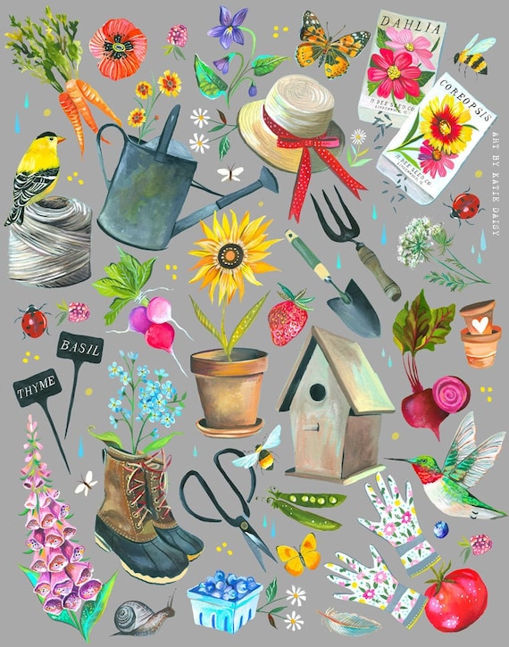 Tools for Growth | Garden Illustration | Floral Wall Art | Katie Daisy | 8x10 | 11x14