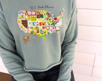 US State Flowers Cropped Sweatshirt