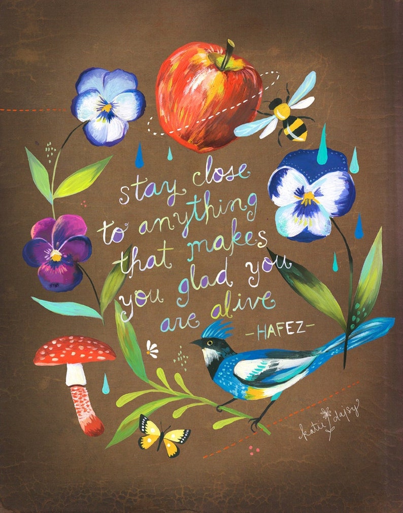 Stay Close Art Print  Hafez Quote   Watercolor Lettering  image 1