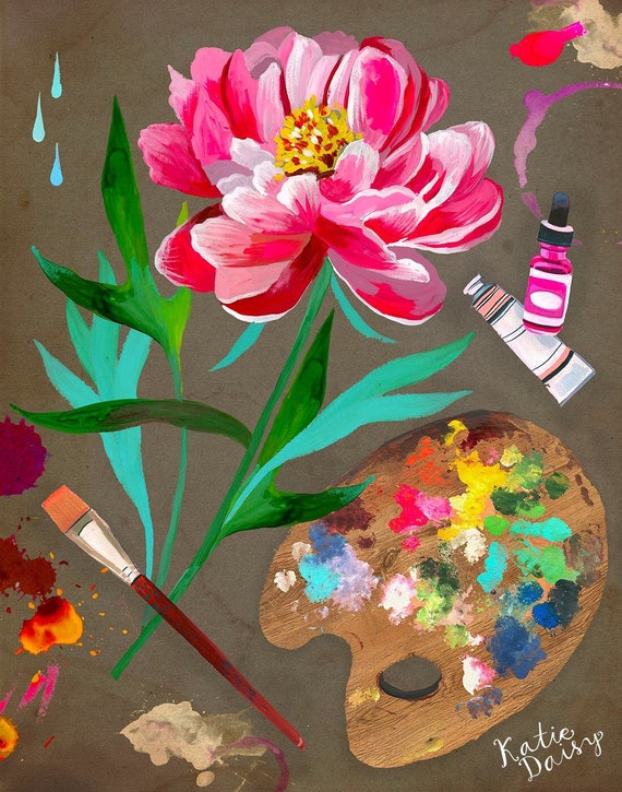 Katie's Desk | Peony Art Print | Floral Wall Art | Katie Daisy | 8x10 | 11x14