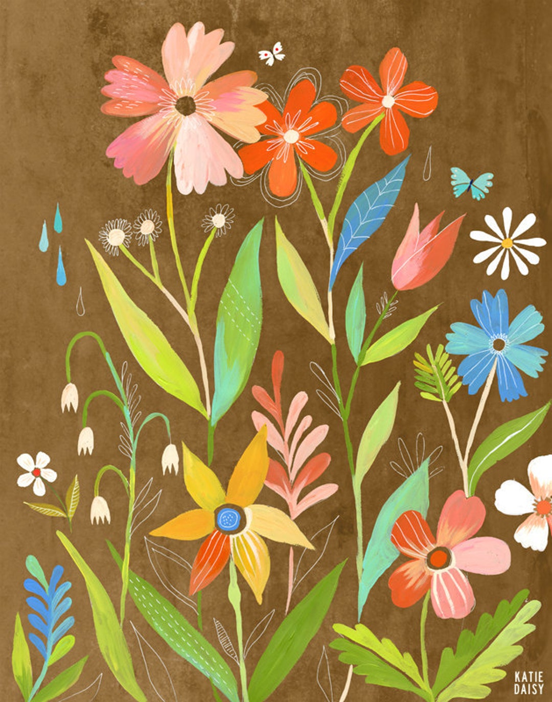 June Garden Art Print | Floral Wall Art | Katie Daisy | 8x10 11x14 - Etsy