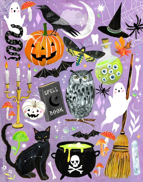 Halloween Art Print  | Fall Wall art | Watercolor Art  |  8x10 | 11x14
