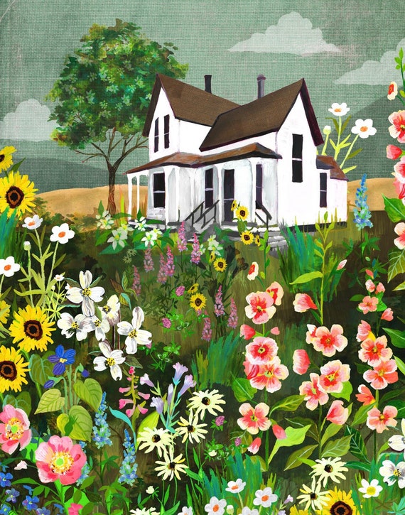 Meadow House Art Print | Rustic Wall Art | Farm Painting | Katie Daisy | 8x10 | 11x14