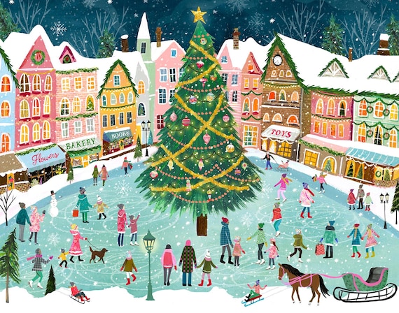 Holiday Town Art Print by Katie Daisy