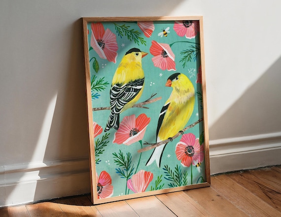 Gold Day art print | Goldfinch Artwork | Bird Painting | Katie Daisy | 8x10 | 11x14