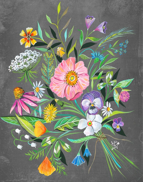 30 Year Bouquet | Wildflower Art Print | Floral Wall Art | Katie Daisy | 8x10 | 11x14