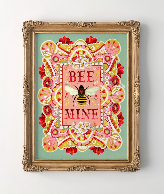 Bee Mine art print | Watercolor Typography | Hand Lettered | Floral Wall Art | Katie Daisy