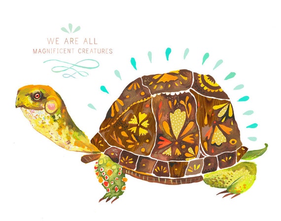 Magnificent Creature Box Turtle Art Print | Watercolor Painting | Nursery Decor | Animal Wall Art | Katie Daisy | 8x10 | 11x14