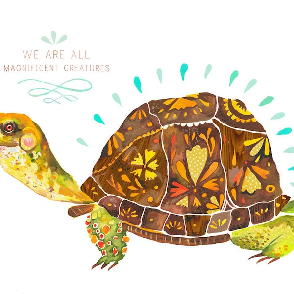 Magnificent Creature Box Turtle Art Print | Watercolor Painting | Nursery Decor | Animal Wall Art | Katie Daisy | 8x10 | 11x14