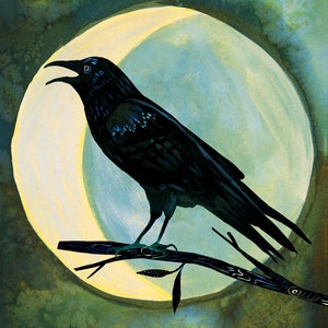 Raven art print | Halloween Wall Art | Nature Print | Katie Daisy Art | 8x10 | 11x14