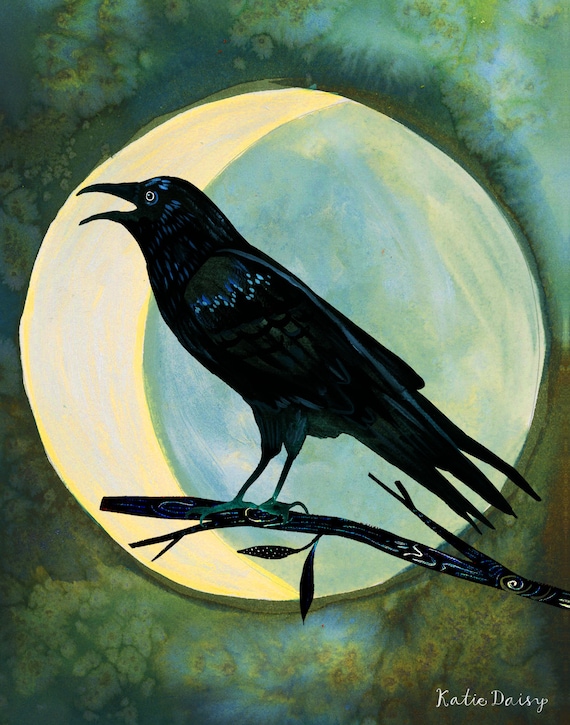 Raven art print | Halloween Wall Art | Nature Print | Katie Daisy Art | 8x10 | 11x14