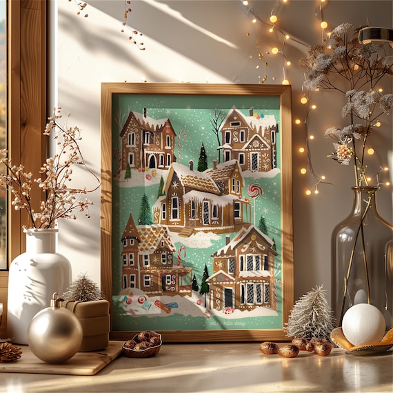 Gingerbread Village | Holiday Wall Art | by Katie Daisy
