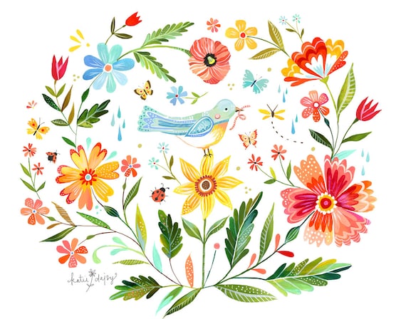 Magic Garden Art Print | Watercolor Wall Art | Horizontal Print | Floral | Katie Daisy | 8x10 | 11x14