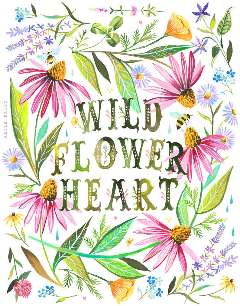 Wildflower Heart Inspirational Wall Art Hand Lettering Floral Katie Daisy image 2