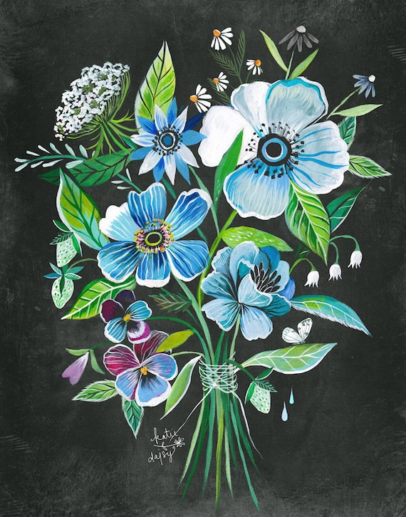 Twilight Bouquet | Wildflower Art Print | Floral Wall Art | Katie Daisy | 8x10 | 11x14
