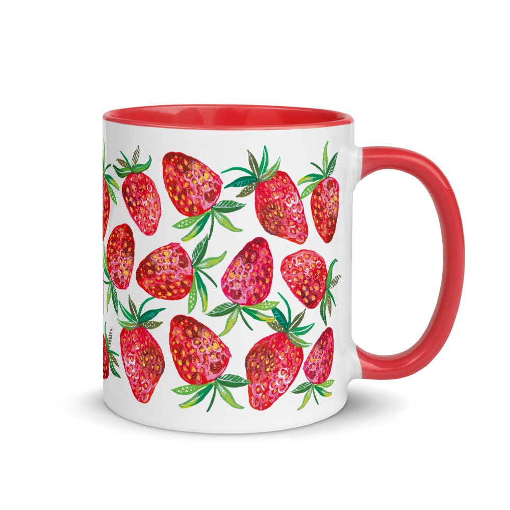Strawberry Mug Overprint, Cottagecore Aesthetic Mug, Cute Coffee Cup, Gifts  for Her / Christmas Gifts / Strawberry Cup 