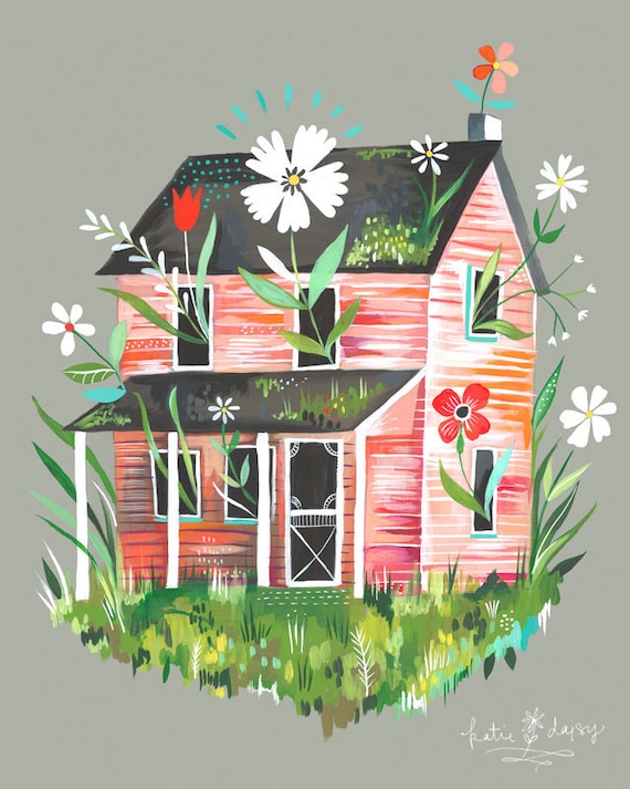 Prairie Home Art Print | Farmhouse Wall Art | Colorful Painting | Katie Daisy Artwork | 8x10 | 11x14