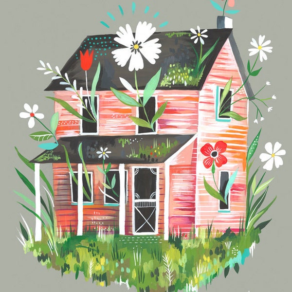 Prairie Home Art Print | Farmhouse Wall Art | Colorful Painting | Katie Daisy Artwork | 8x10 | 11x14