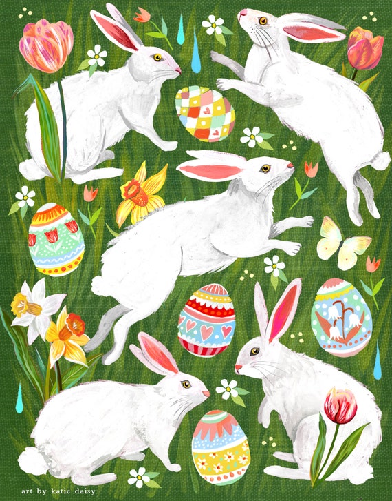 Easter Bunnies | Art Print | Wall Art | Katie Daisy | 8x10 | 11x14