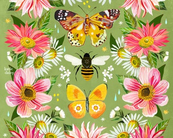 Spring Butterflies | Nature Print | Katie Daisy Art | 8x10 | 11x14