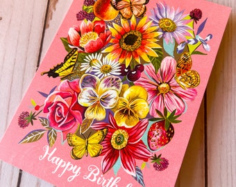 Peach Bouquet - Birthday Card