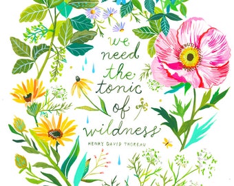 Tonique de Wildness Art Print | Lettrage à la main aquarelle | Affiche botanique | Jardinage | Katie Daisy - France | 8x10 - France | 11x14