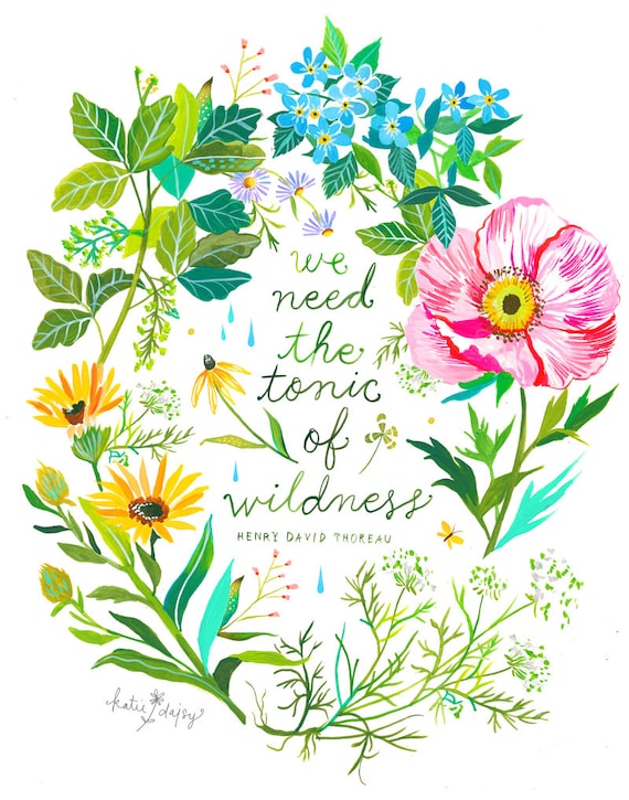 Tonic of Wildness Art Print | Watercolor Hand Lettering | Botanical Poster | Gardening | Katie Daisy | 8x10 | 11x14
