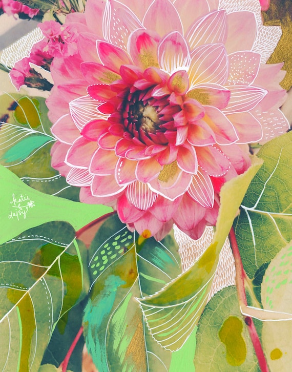 Dahlia Art Print | Mixed Media Painting | Floral Photograph | Katie Daisy | 8x10 | 11x14