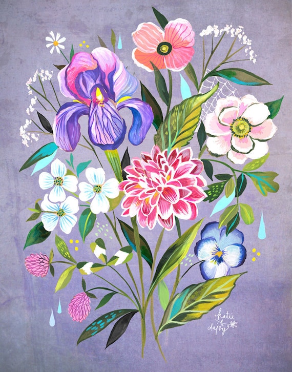 Iris Dream | Wildflower Art Print | Floral Wall Art | Katie Daisy | 8x10 | 11x14