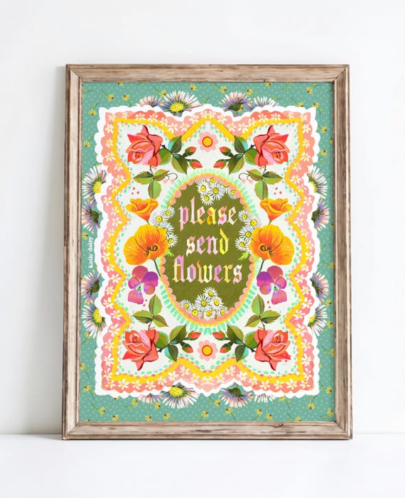 Please Send Flowers art print | Watercolor Typography | Hand Lettered | Floral Wall Art | Katie Daisy