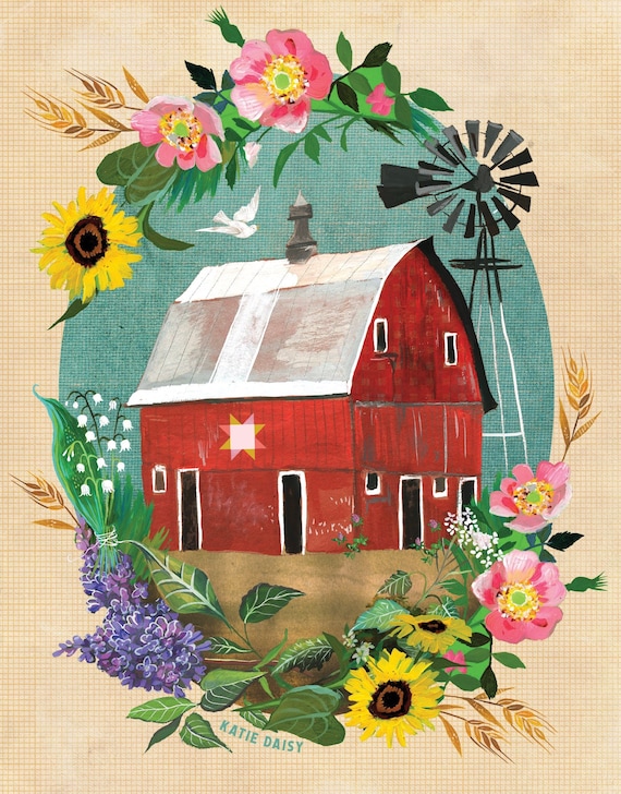 BARN Art Print | Rustic Wall Art | Farm Painting | Katie Daisy | 8x10 | 11x14