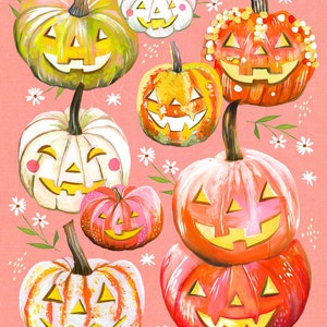 Jack-o-Lanterns Art Print  | Fall Wall art | Watercolor Art  |  8x10 | 11x14