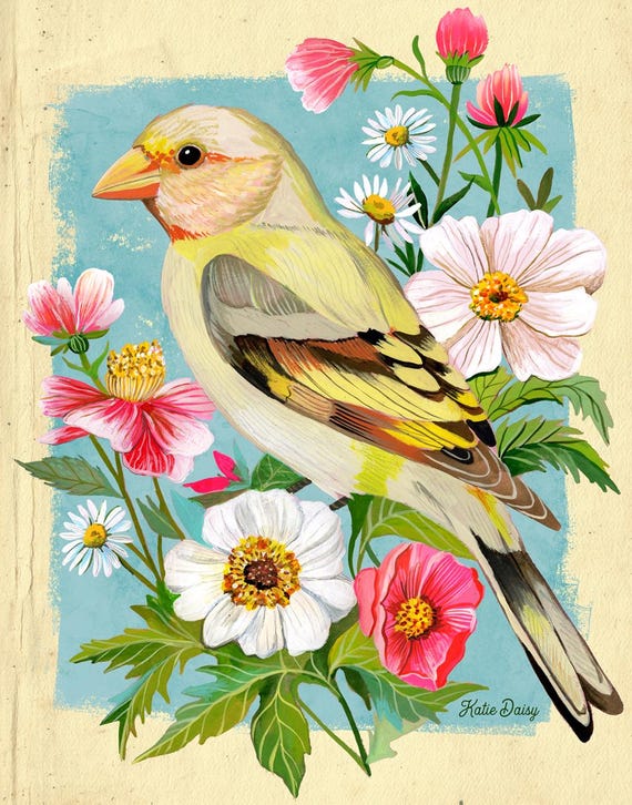 Meadow Song Art Print | Wall Art | Bird Painting | Katie Daisy | 8x10 | 11x14