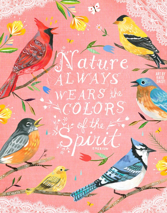Colors of The Spirit Art Print | Hand Lettered Emerson Quote | Inspirational Wall Art | Watercolor Typography | Katie Daisy | 8x10 | 11x14