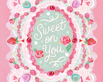 Sweet On You art print | Watercolor Typography | Hand Lettered | Floral Wall Art | Katie Daisy