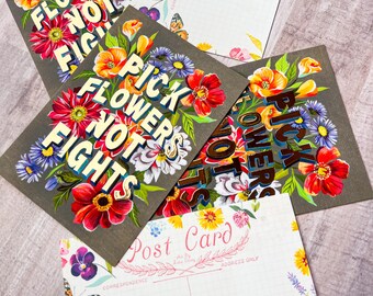 Pick Flowers Not Fights Postcard Pack | Stationery