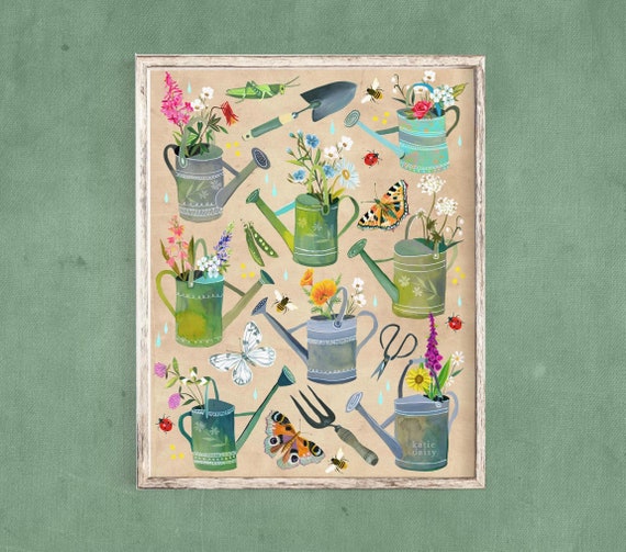 Watering Cans Art Print | Garden Painting | Katie Daisy | 8x10 | 11x14