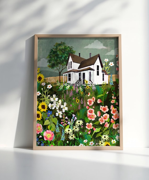 Meadow House Art Print | Rustic Wall Art | Farm Painting | Katie Daisy | 8x10 | 11x14