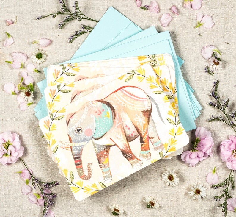 Elephant Notecard Set Blank Cards Stationery Katie Daisy Etsy