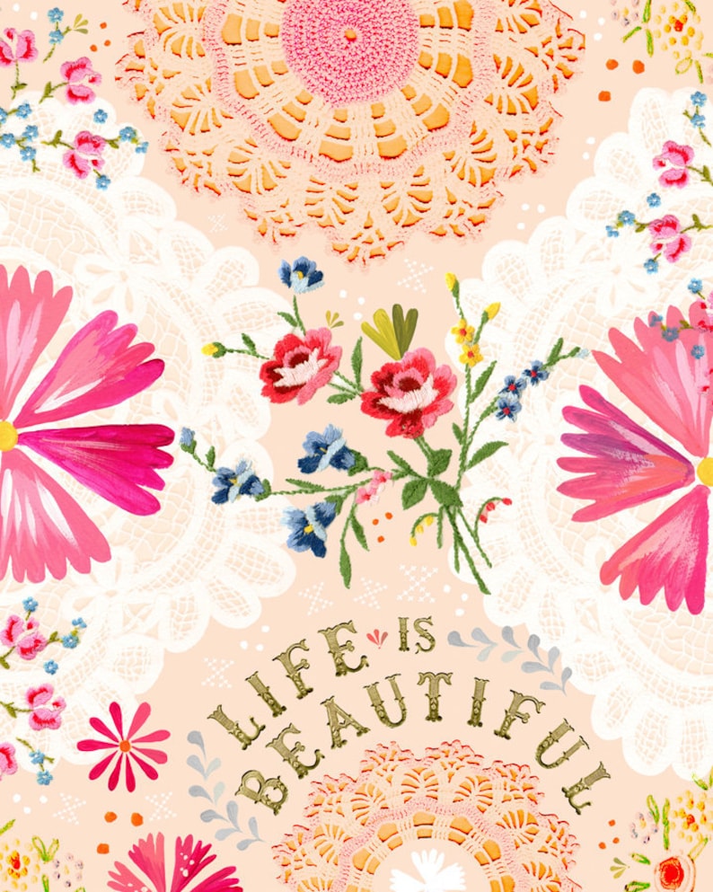 Life is Beautiful Print Watercolor Quote Inspirational Lettering Wall art 8x10 11x14 image 1