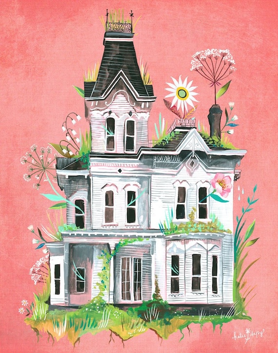 Victorian Home Art Print | Farmhouse Wall Art | Colorful Painting | Katie Daisy Artwork | 8x10 | 11x14