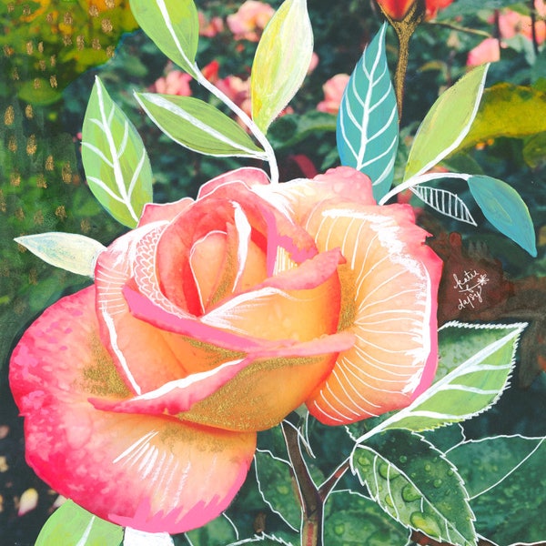 Peach Rose Art Print | Mixed Media Painting | Floral Photograph | Katie Daisy | 8x10 | 11x14