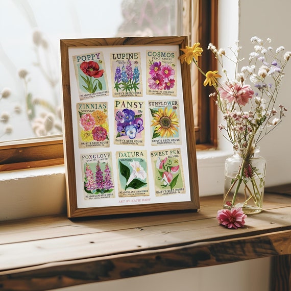 Vintage Seed Packets Art Print | Garden Painting | Katie Daisy | 8x10 | 11x14